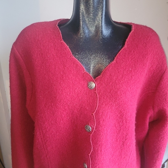 Lindor Red Pure Wool Embroidered Cottagecore Cardigan Sweater L - Picture 1 of 9